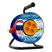 Удлинитель Domtok Арктик с заземлением 50 м на катушке 3,5 кВт 4 розетки КГ 3х1,5 кв.мм IP20