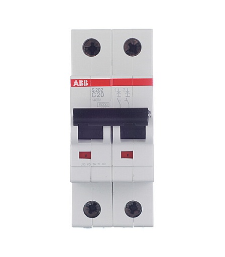 Автоматический выключатель модульный ABB S202 2P 20А тип C 6 кА 400 В (2CDS252001R0204)