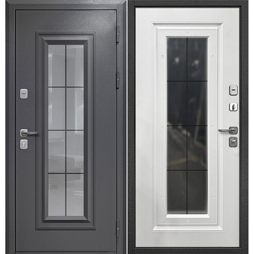Дверь входная Ferroni 9СМ правая букле графит - белый матовый со стеклопакетом 960х2050 мм