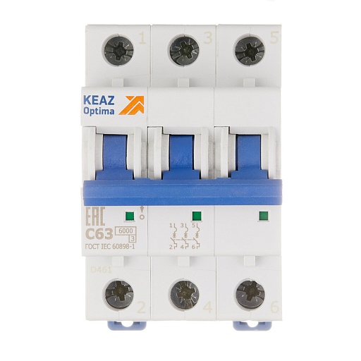Автоматический выключатель модульный КЭАЗ OptiDin 3P 63А тип C 6 кА 380 В (260802) Автоматический выключатель модульный КЭАЗ OptiDin 3P 63А тип C 6 кА 380 В (260802)