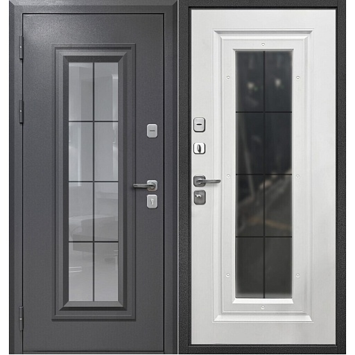 Дверь входная Ferroni 9СМ левая букле графит - белый матовый со стеклопакетом 960х2050 мм