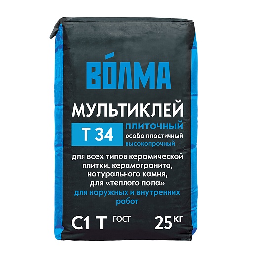 Клей для плитки/ керамогранита/ мозаики/ камня Волма Мультиклей серый класс C1 T 25 кг Клей для плитки/ керамогранита/ мозаики/ камня Волма Мультиклей серый класс C1 T 25 кг