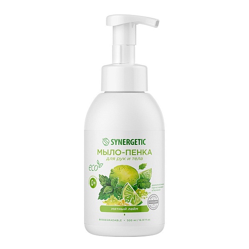 Мыло-пенка Synergetic для рук и тела мятный лайм 500 мл Мыло-пенка Synergetic для рук и тела мятный лайм 500 мл