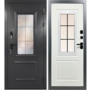 Дверь входная с терморазрывом Промет Винтер Панорама левая букле графит - велютто бьянко со стеклопакетом 980х2050 мм