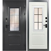 Дверь входная с терморазрывом Промет Винтер Панорама левая букле графит - велютто бьянко со стеклопакетом 980х2050 мм