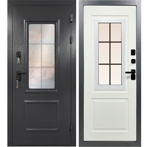 Дверь входная с терморазрывом Промет Винтер Панорама левая букле графит - велютто бьянко со стеклопакетом 880х2050 мм