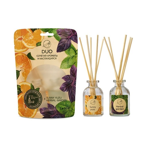 Аромадиффузор с палочками Aroma Harmony Duo Sunny Yuzu + Herbal Garden 30+30 мл Аромадиффузор с палочками Aroma Harmony Duo Sunny Yuzu + Herbal Garden 30+30 мл