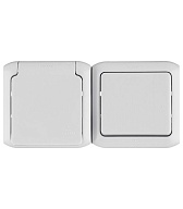 Блок выключателя с розеткой Legrand Quteo 782348 одноклавишный открытая установка серый с заземлением IP44 со шторками Блок выключателя с розеткой Legrand Quteo 782348 одноклавишный открытая установка серый с заземлением IP44 со шторками