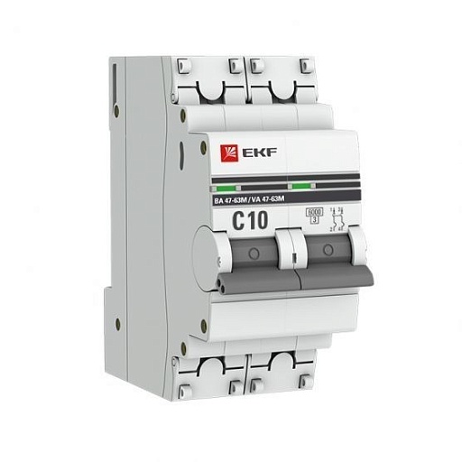 Автоматический выключатель EKF ВА 47-63M (mcb4763m-6-2-10C-pro) 2P 10А тип С 6 кА 400 В на DIN-рейку