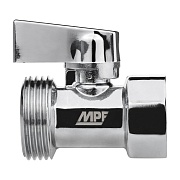 Кран шаровой латунный MPF 1/2 ВР(г) х 3/4 НР(ш) к бытовой технике хром мини проходной (ИС.081221)