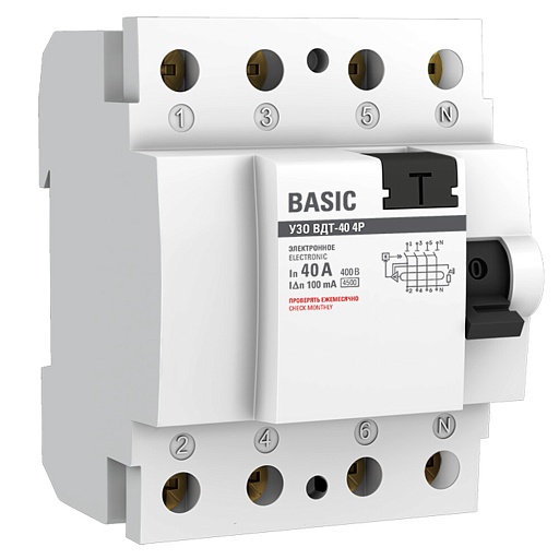 УЗО EKF Basic ВДT-40 40А 3P+N тип AC 100 мА 4,5 кА компактное (elcb-4-40-100e-sim) УЗО EKF Basic ВДT-40 40А 3P+N тип AC 100 мА 4,5 кА компактное (elcb-4-40-100e-sim)