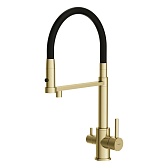 Смеситель для кухни Cersanit Zen черный/золото с высоким изливом с подключением к фильтру однорычажный (68251)
