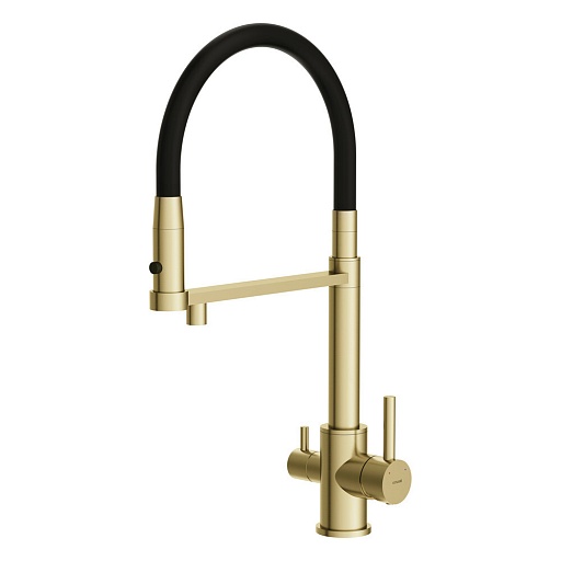 Смеситель для кухни Cersanit Zen черный/золото с высоким изливом с подключением к фильтру однорычажный (68251) Смеситель для кухни Cersanit Zen черный/золото с высоким изливом с подключением к фильтру однорычажный (68251)