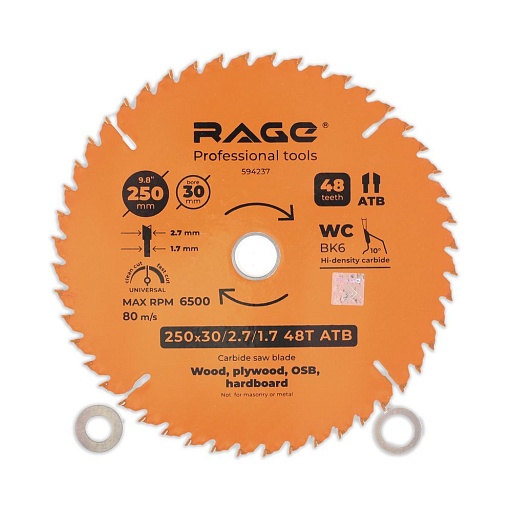 Диск пильный по дереву Rage by Vira Universal 250х30х1,7 мм 48 зубьев (594237)