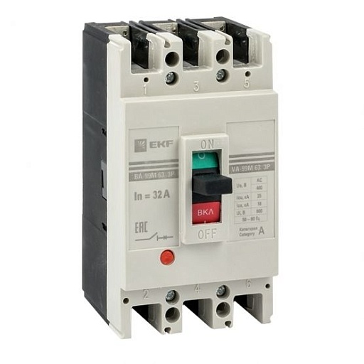 Автоматический выключатель EKF PROxima ВА-99М (mccb99-63-32m) 3P 32А тип A 25 кА 400 В на монтажную плату