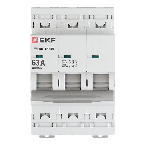 Выключатель нагрузки EKF PROxima ВН-63N 3Р 63А 400 В на DIN-рейку (S63363)