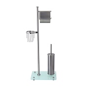 Стойка с бумагодержателем и ершом WasserKraft напольная стекло/металл никель Стойка с бумагодержателем и ершом WasserKraft напольная стекло/металл никель