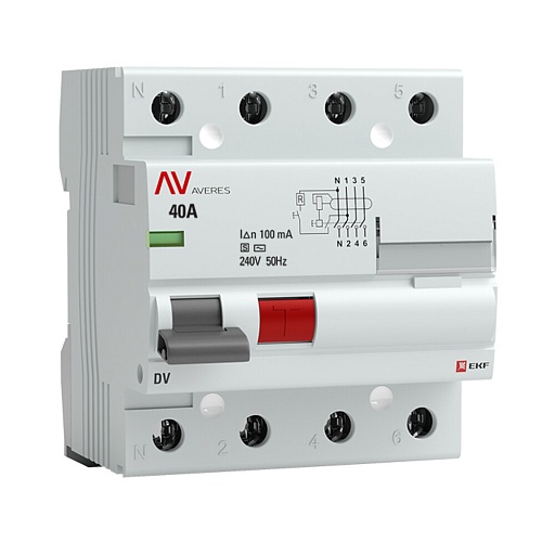 УЗО EKF Averes DV 40А 3P+N тип AC 100 мА 10 кА (rccb-4-40-100-s-av)