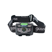 Фонарь налобный Gauss светодиодный 3 LED 3 Вт аккумуляторный Li-Ion 600 мАч пластик 4 режима (GF405) Фонарь налобный Gauss светодиодный 3 LED 3 Вт аккумуляторный Li-Ion 600 мАч пластик 4 режима (GF405)
