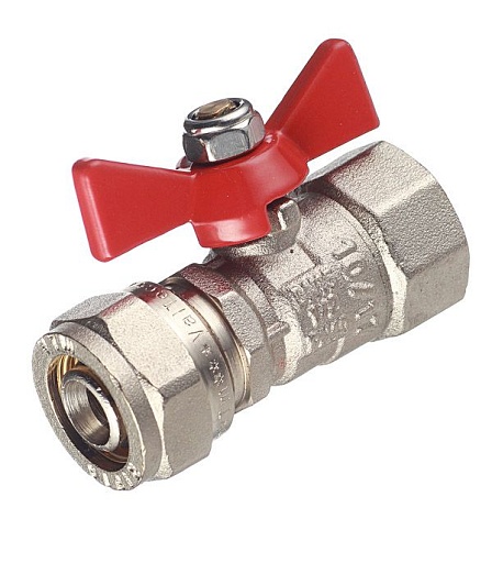 Кран шаровой латунный Valtec 16 обж(ц) х 1/2 ВР(г) для металлопластиковых труб бабочка прямой (VT.342.N.1604) Кран шаровой латунный Valtec 16 обж(ц) х 1/2 ВР(г) для металлопластиковых труб бабочка прямой (VT.342.N.1604)