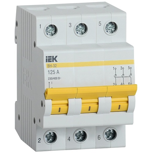 Выключатель нагрузки IEK Karat ВН-32 3P 125А 230/400 В на DIN-рейку (MNV10-3-125) Выключатель нагрузки IEK Karat ВН-32 3P 125А 230/400 В на DIN-рейку (MNV10-3-125)