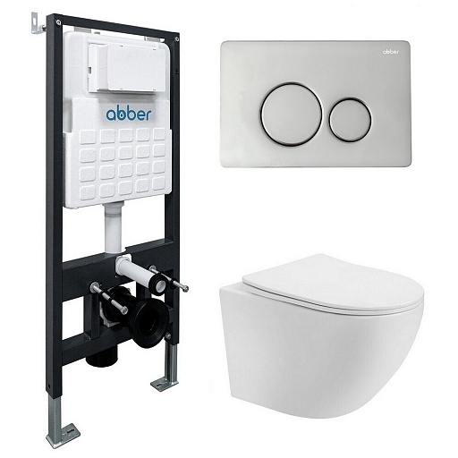 Комплект инсталляции Abber с унитазом Bequem с кнопкой хром и сиденьем микролифт (AC1100T-AC0105-AC0121)