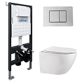 Комплект инсталляции Abber с унитазом Bequem с кнопкой хром и сиденьем микролифт (AC1100-AC0105-AC0120)