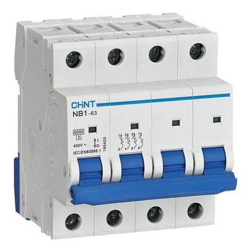 Автоматический выключатель Chint NB1-63 (179740) 4P 10А тип С 6 кА 400 В на DIN-рейку