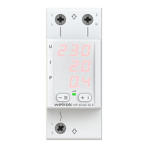 Реле напряжения и контроля фаз модульное Welrok VIP-40 red 220 В 40 А тип AC цифровое