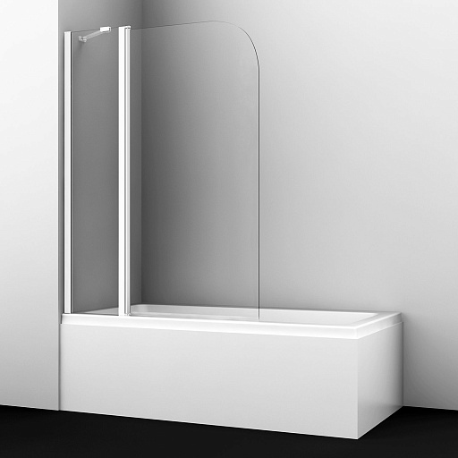 Шторка для ванной стеклянная прозрачная 110х140х0,6 см распашная профиль белый WasserKraft Leine 35P (35P02-110WHITE Fixed)