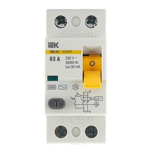 УЗО IEK Karat ВД3-63 63А 1P+N тип AC 30 мА 6 кА (MDV20-2-063-030) УЗО IEK Karat ВД3-63 63А 1P+N тип AC 30 мА 6 кА (MDV20-2-063-030)