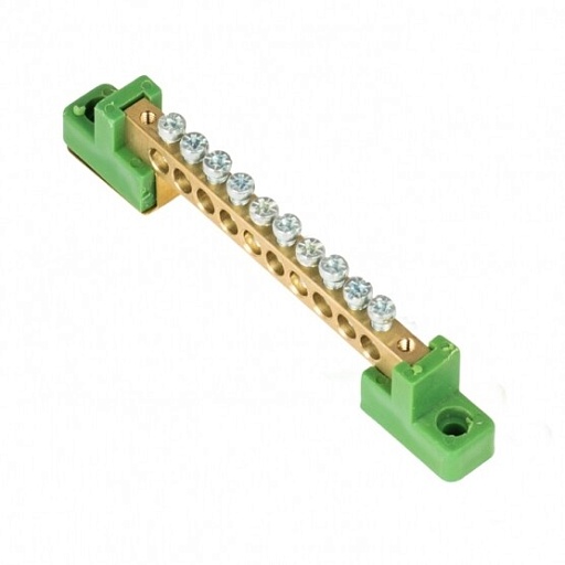 Шина нулевая на 2-х угловых изоляторах EKF PROxima 6х9 мм 10 отверстий зеленая (20 шт.) (sn0-63-10-2-pe)