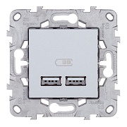 Розетка USB Schneider Electric Unica NEW NU541830 скрытая установка алюминий два модуля для зарядки 2100 мА