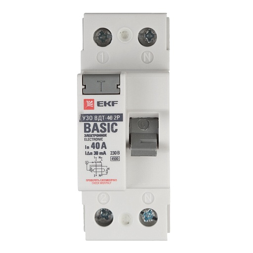 УЗО EKF Basic ВДТ-40 40А 1P+N тип AC 30 мА 4,5 кА (elcb-2-40-30e-sim)