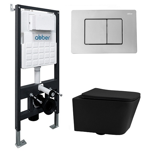 Комплект инсталляции Abber с унитазом Rechteck с кнопкой хром и сиденьем микролифт (AC1201MB-AC0105-AC0120)
