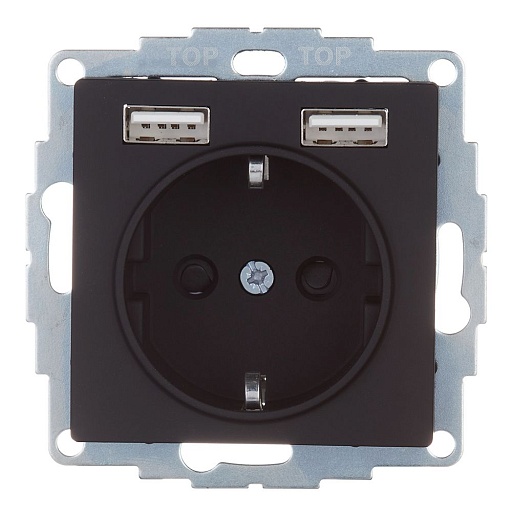 Розетка Systeme Electric AtlasDesign ATN001030 скрытая установка карбон с заземлением два модуля USB