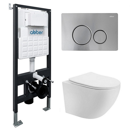Комплект инсталляции Abber с унитазом Bequem с кнопкой хром и сиденьем микролифт (AC1100T-AC0105-AC0121MCH)