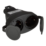 Розетка штепсельная Svet двойная с заземлением IP44 черная Розетка штепсельная Svet двойная с заземлением IP44 черная