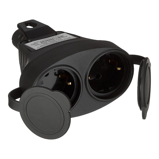 Розетка штепсельная Svet двойная с заземлением IP44 черная Розетка штепсельная Svet двойная с заземлением IP44 черная