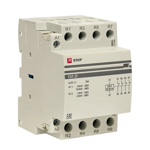 Контактор модульный EKF PROxima (km-3-25-04) 230-400 В 25 А тип AC 4Р Контактор модульный EKF PROxima (km-3-25-04) 230-400 В 25 А тип AC 4Р