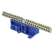 Шина нулевая на DIN-изоляторе EKF PROxima 6х9 мм 24 отверстия оцинкованная латунь синяя (20 шт.) (sn1-63-24-d)