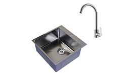 Мойка для кухни Mixline Pro 50х50х20 см врезная с сифоном со смесителем Corsa Deco Creek с высоким изливом сталь сатин (556573/966373)