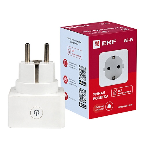 Умная розетка EKF Connect (RCS-1-WF) белая с заземлением Умная розетка EKF Connect (RCS-1-WF) белая с заземлением