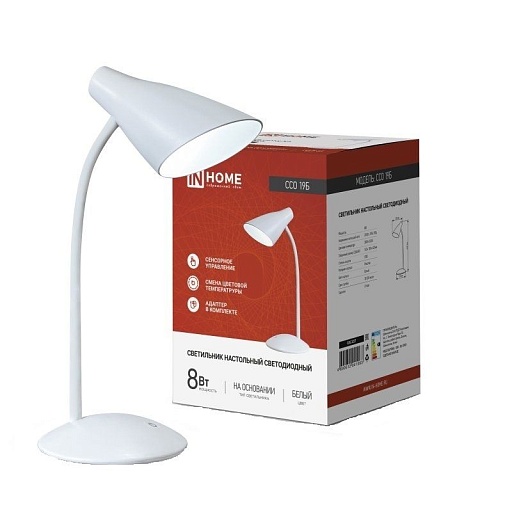 Лампа настольная светодиодная сенсорная 6500К 8 Вт IN HOME ССО (4690612041063) Лампа настольная светодиодная сенсорная 6500К 8 Вт IN HOME ССО (4690612041063)