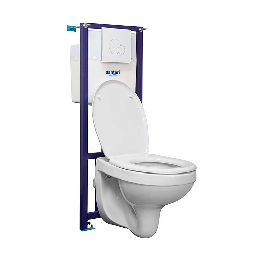 Комплект инсталляции Santeri с унитазом Альфа с кнопкой белой и сиденьем полипропилен микролифт (138164S0000B2)