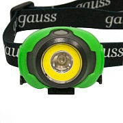 Фонарь налобный Gauss (GF303) светодиодный 2 LED 4 Вт на батарейках AAA пластик 3 режима