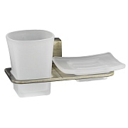 Стакан для ванной WasserKraft Exter с держателем стекло матовый/металл светлая бронза (K-5226)