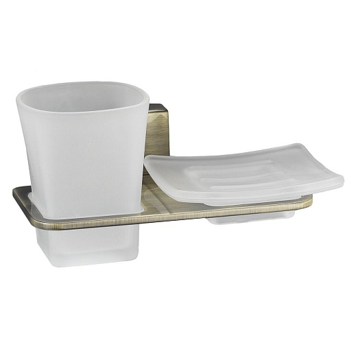Стакан для ванной WasserKraft Exter с держателем стекло матовый/металл светлая бронза (K-5226)