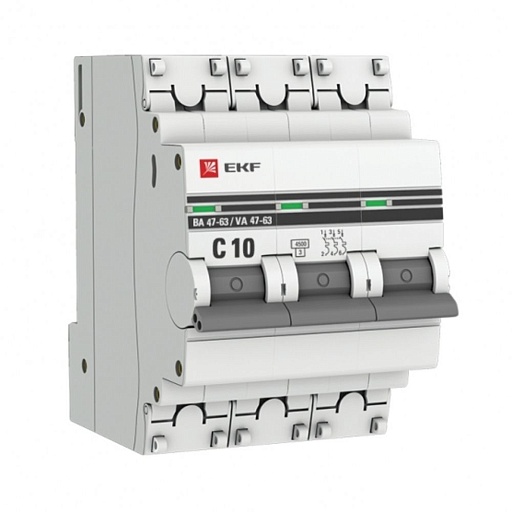 Автоматический выключатель EKF ВА 47-63 (mcb4763-3-1.6C-pro) 3P 1,6А тип С 4,5 кА 400 В на DIN-рейку