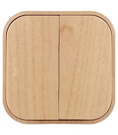 Выключатель Legrand Quteo двухклавишный накладной дерево (782262) Выключатель Legrand Quteo двухклавишный накладной дерево (782262)